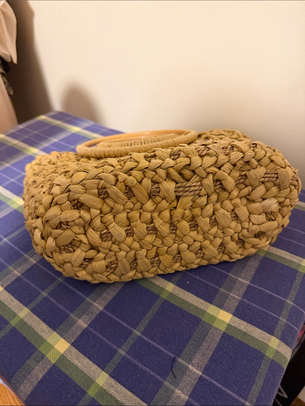 Natural Woven Cornhusk straw Tote Bag with Round Handles - Picture 3 of 3